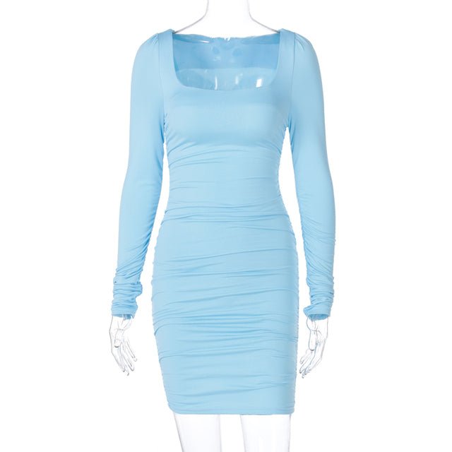 DULZURA Ruched Long Sleeve Poly-Spandex Bodycon Mini Dress - My She Shop