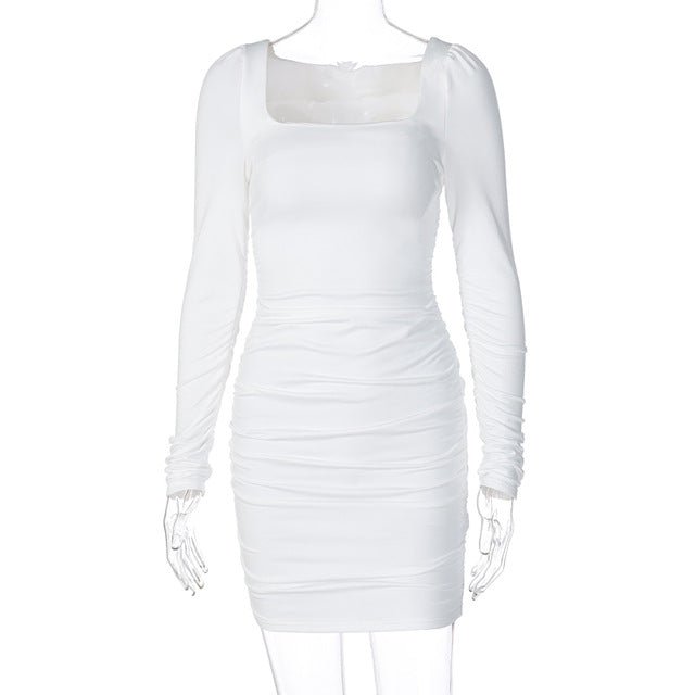 DULZURA Ruched Long Sleeve Poly-Spandex Bodycon Mini Dress - My She Shop