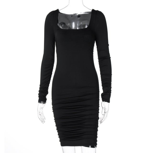 DULZURA Ruched Long Sleeve Poly-Spandex Bodycon Mini Dress - My She Shop