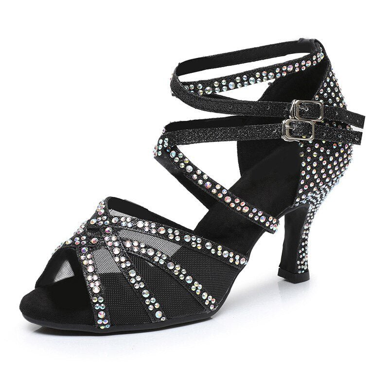 Dynamite Satin Rhinestone Soft Bottom Ballroom Dance Shoes - My She Shop