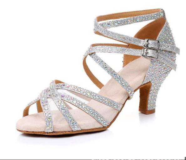 Dynamite Satin Rhinestone Soft Bottom Ballroom Dance Shoes - My She Shop