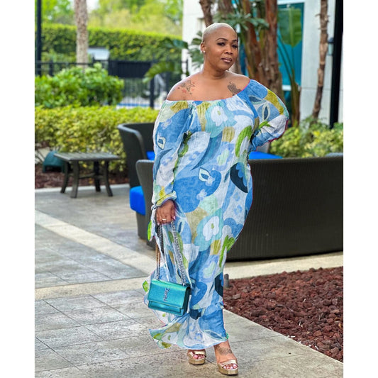 ECHOINE Polyester Off-Shoulder Plus Size Maxi Dress - My She Shop