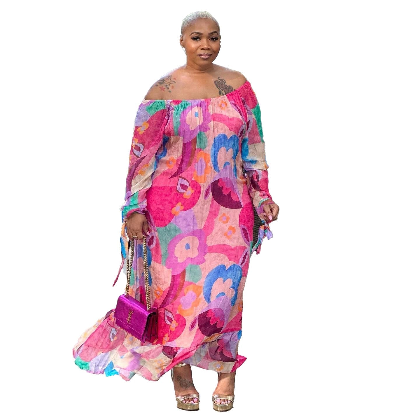 ECHOINE Polyester Off-Shoulder Plus Size Maxi Dress - My She Shop