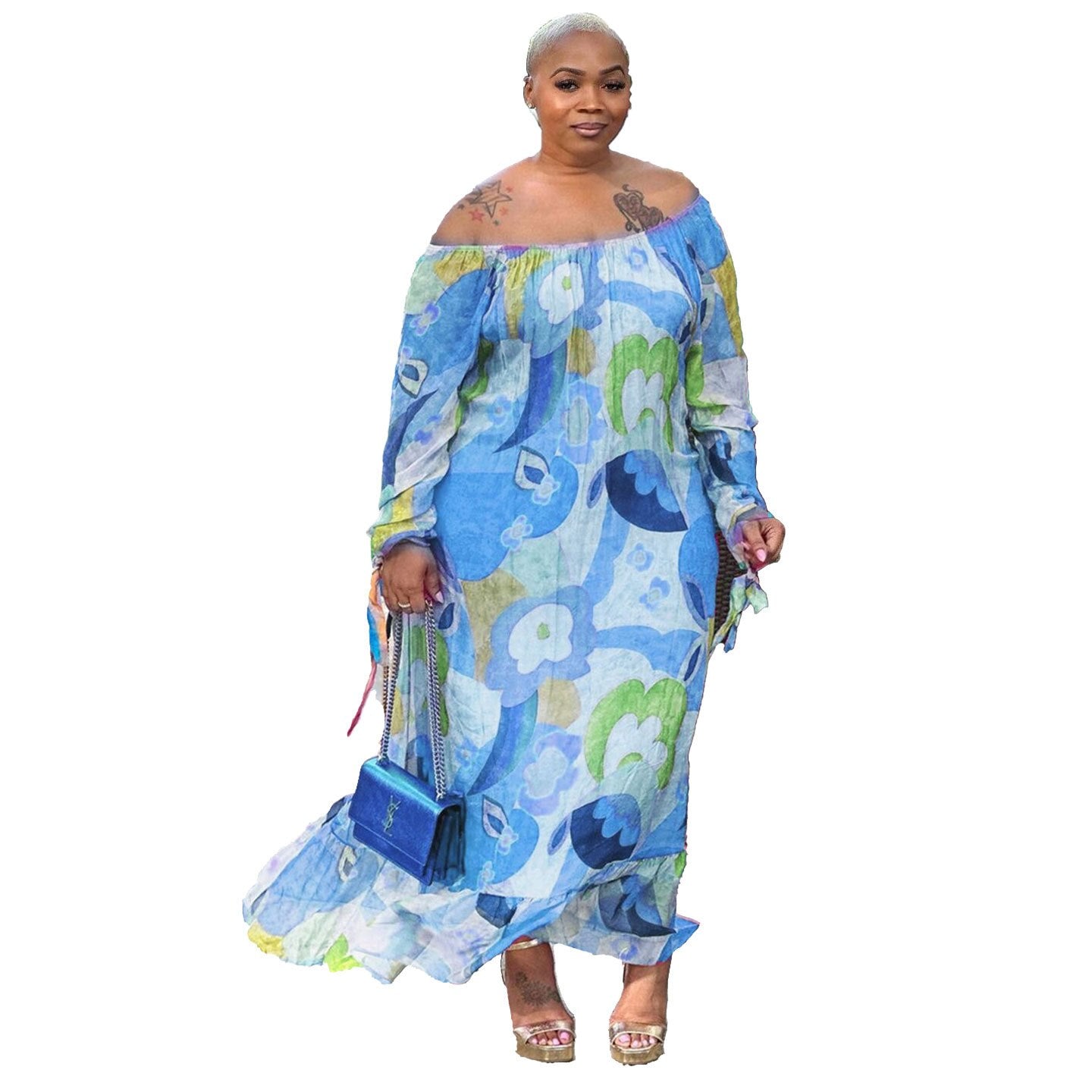 ECHOINE Polyester Off-Shoulder Plus Size Maxi Dress - My She Shop