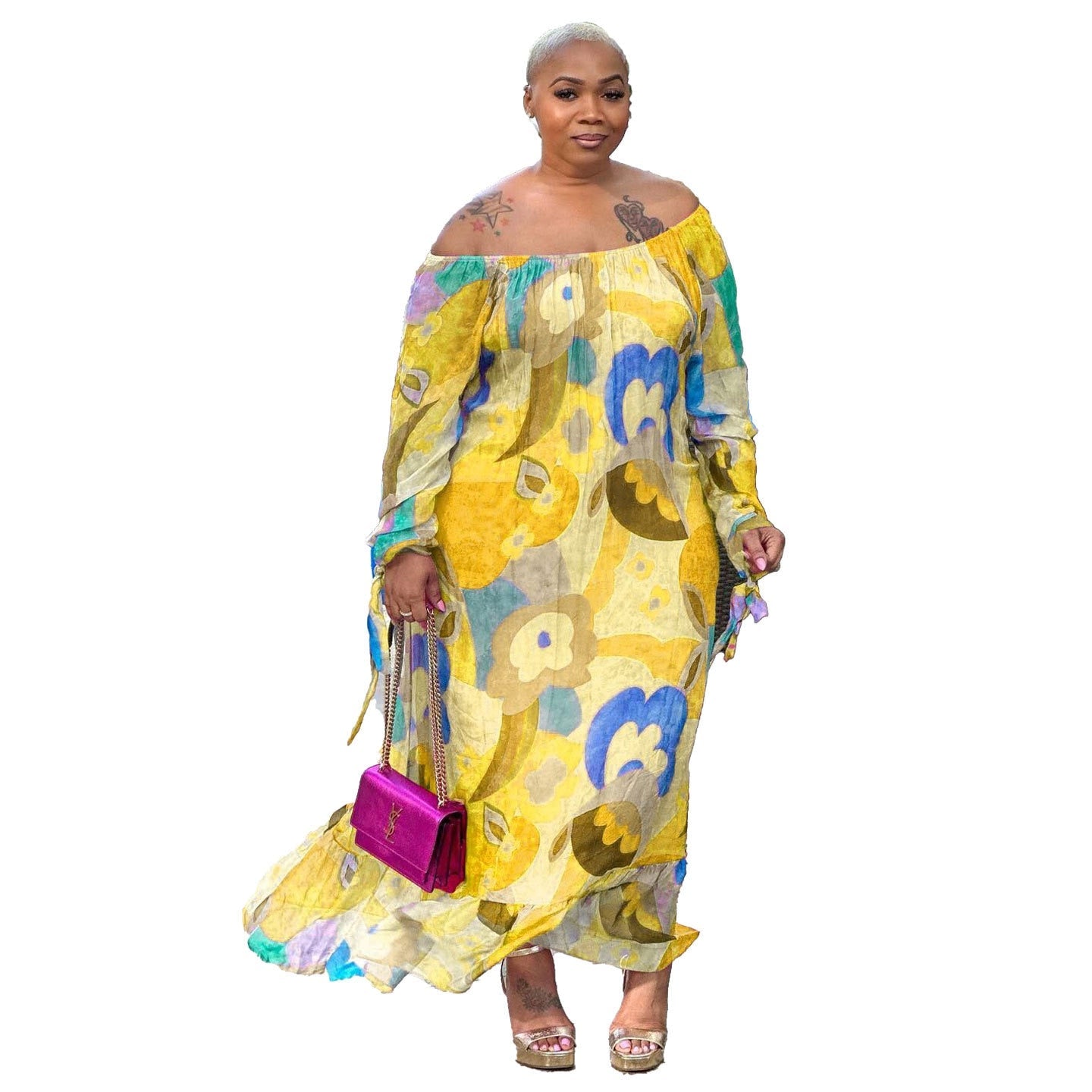 ECHOINE Polyester Off-Shoulder Plus Size Maxi Dress - My She Shop