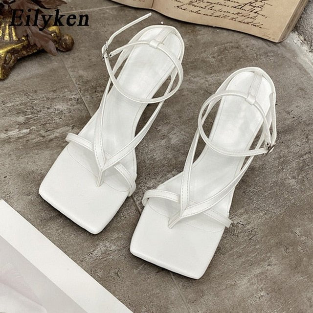 EILYKEN Gladiator Style Square Open Toe Ankle Buckle Thin High Heel Shoes - My She Shop