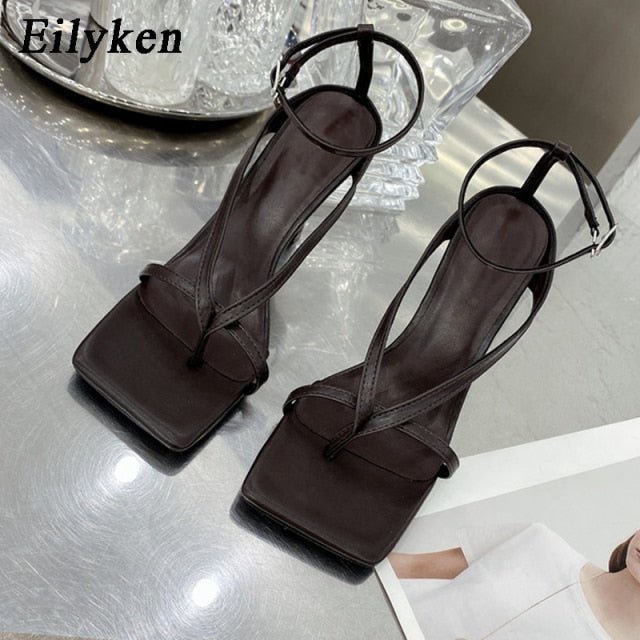 EILYKEN Gladiator Style Square Open Toe Ankle Buckle Thin High Heel Shoes - My She Shop