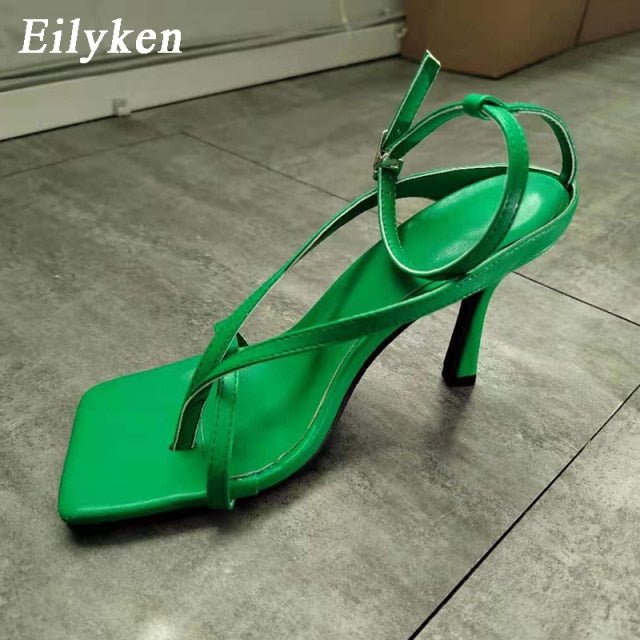 EILYKEN Gladiator Style Square Open Toe Ankle Buckle Thin High Heel Shoes - My She Shop