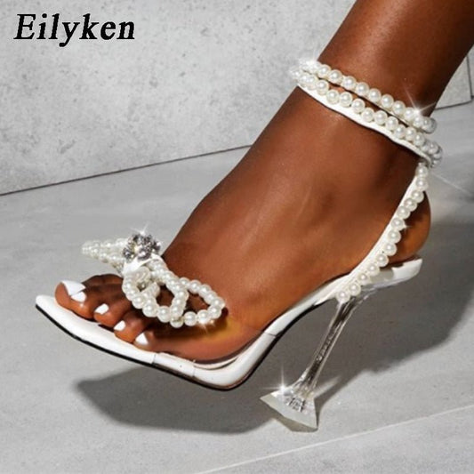 EILYKEN Gorgeous Beaded Square Toe Ankle Strap Buckle High Heel Shoes - My She Shop