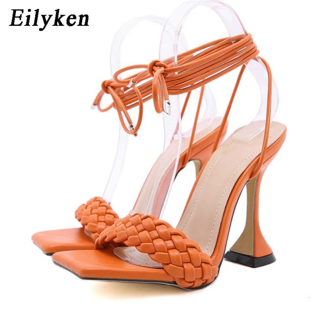 EILYKEN Lovely Square Peep Toe Ankle Tie High Heel Shoes - My She Shop