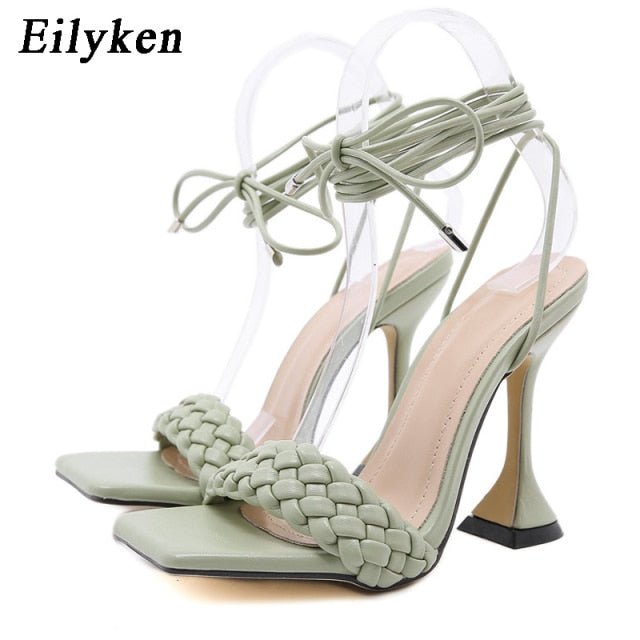 EILYKEN Lovely Square Peep Toe Ankle Tie High Heel Shoes - My She Shop