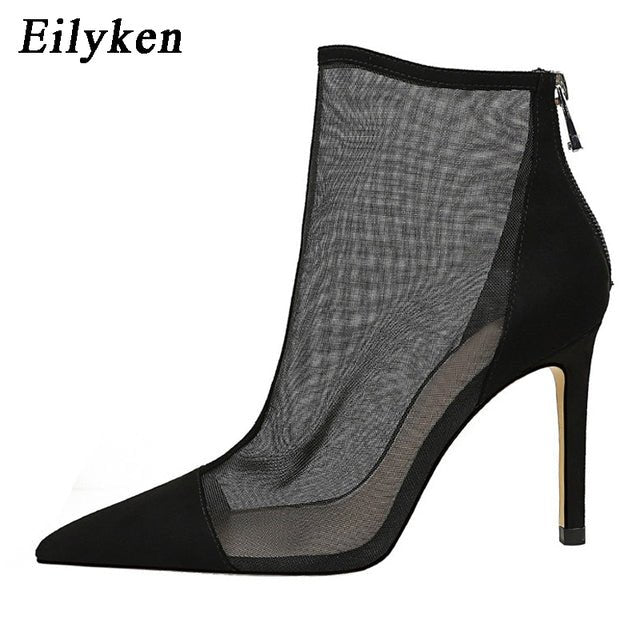 EILYKEN Mesh Suede Stiletto Zipper Back Booty Shoes - My She Shop