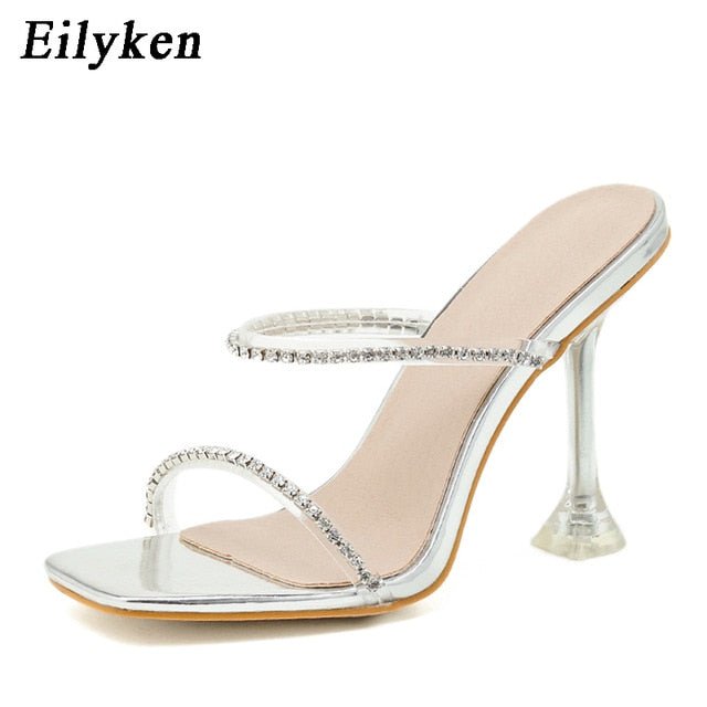 EILYKEN Transparent Crystal Rhinestone Silver Slide High Heel Shoes - My She Shop