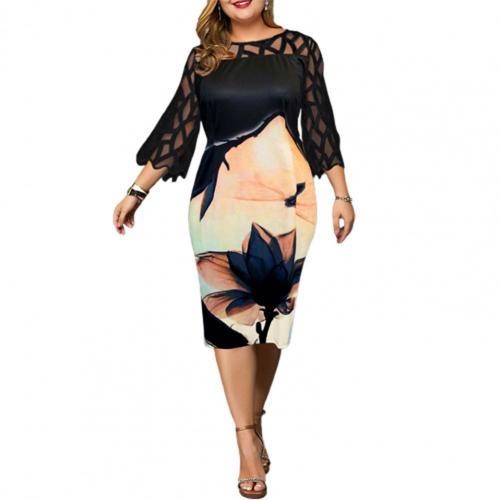 Elegant Knee-Length O-Neck 3/4 Sleeve Multi-Choice Print Sheath Dress - My She Shop