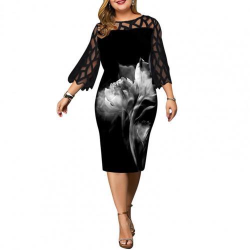 Elegant Knee-Length O-Neck 3/4 Sleeve Multi-Choice Print Sheath Dress - My She Shop