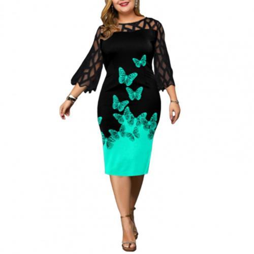 Elegant Knee-Length O-Neck 3/4 Sleeve Multi-Choice Print Sheath Dress - My She Shop