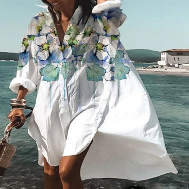 ELSVIOS Energizing Long Sleeve Button Down Befree Beach Cruise Dress - My She Shop