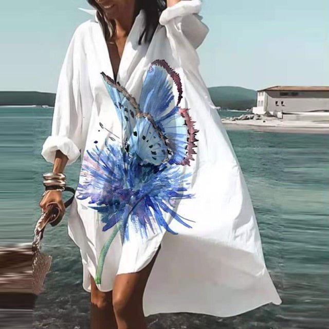 ELSVIOS Energizing Long Sleeve Button Down Befree Beach Cruise Dress - My She Shop