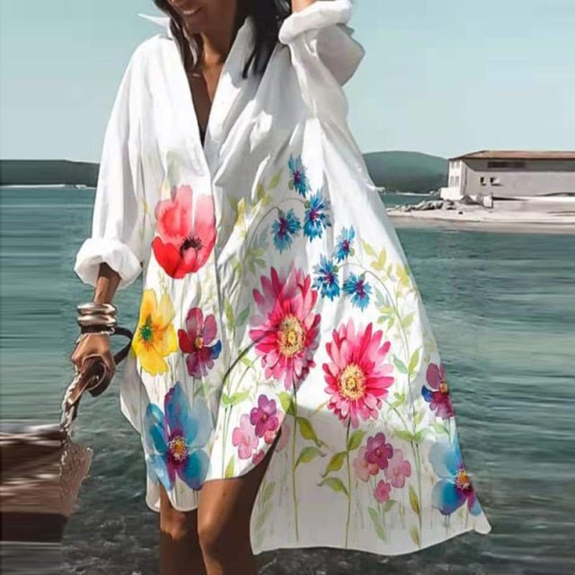 ELSVIOS Energizing Long Sleeve Button Down Befree Beach Cruise Dress - My She Shop