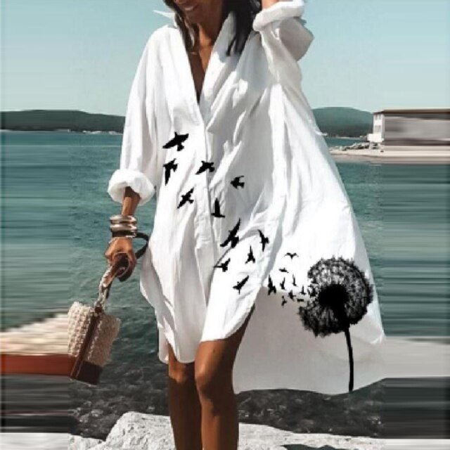 ELSVIOS Energizing Long Sleeve Button Down Befree Beach Cruise Dress - My She Shop