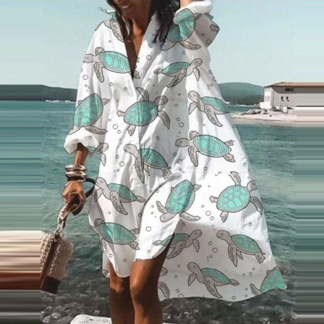 ELSVIOS Energizing Long Sleeve Button Down Befree Beach Cruise Dress - My She Shop