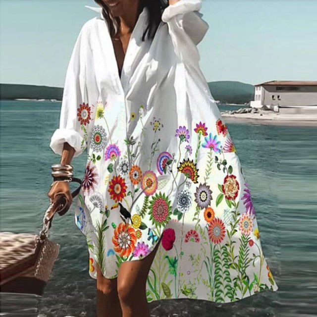 ELSVIOS Energizing Long Sleeve Button Down Befree Beach Cruise Dress - My She Shop