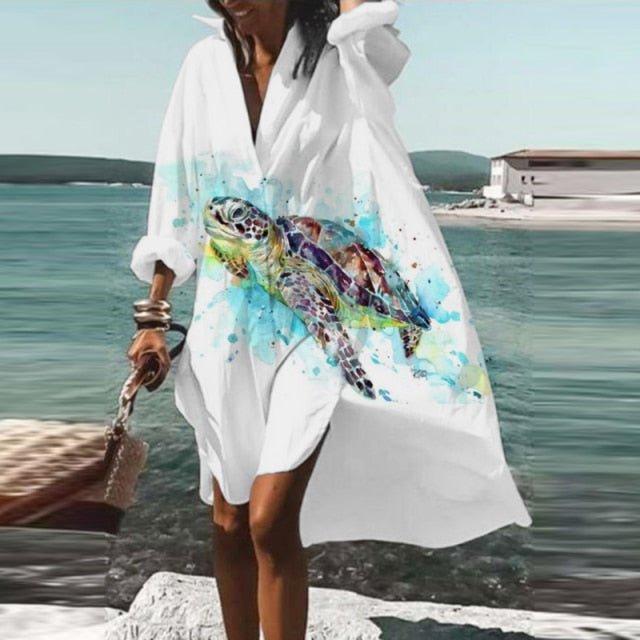 ELSVIOS Energizing Long Sleeve Button Down Befree Beach Cruise Dress - My She Shop