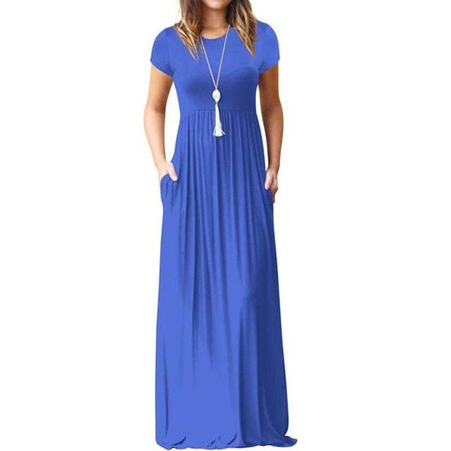 EPIPHLULU Lovely Short Sleeve Pocket Maxi Dress - My She Shop