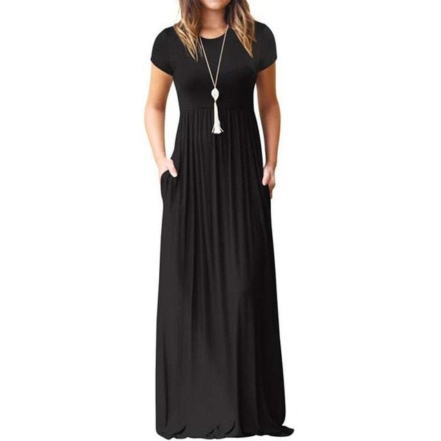 EPIPHLULU Lovely Short Sleeve Pocket Maxi Dress - My She Shop