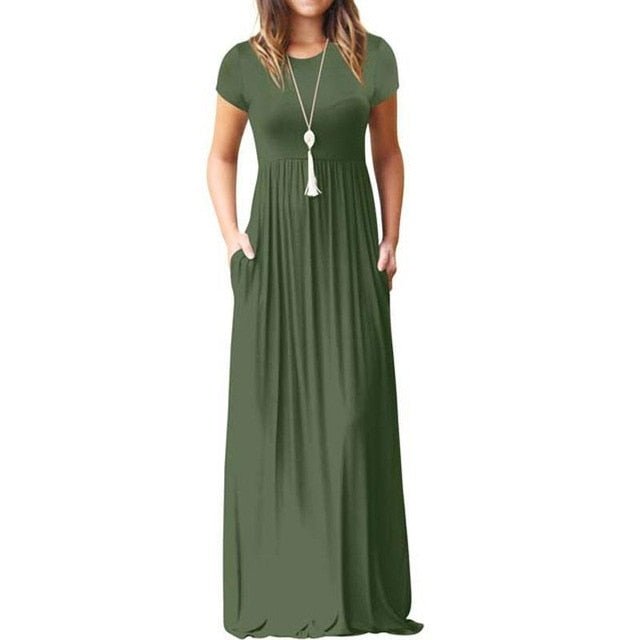 EPIPHLULU Lovely Short Sleeve Pocket Maxi Dress - My She Shop