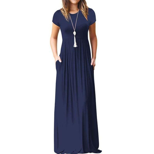 EPIPHLULU Lovely Short Sleeve Pocket Maxi Dress - My She Shop