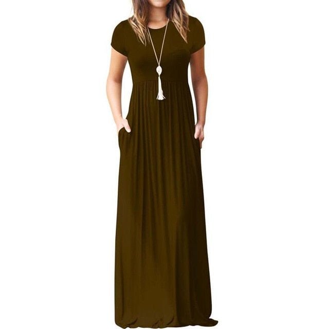 EPIPHLULU Lovely Short Sleeve Pocket Maxi Dress - My She Shop