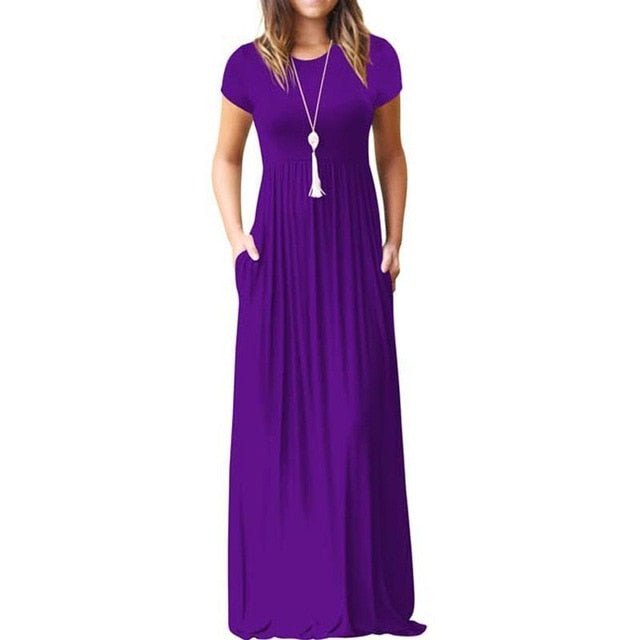 EPIPHLULU Lovely Short Sleeve Pocket Maxi Dress - My She Shop