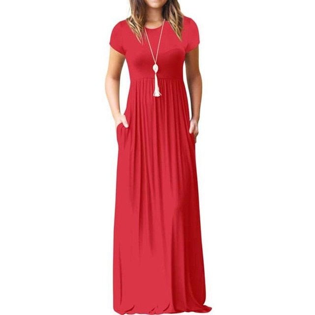 EPIPHLULU Lovely Short Sleeve Pocket Maxi Dress - My She Shop