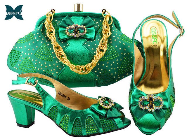 Fabulous Italian Design Peep Toe Slingback Mid Heel Shoes with Matching Bag - My She Shop