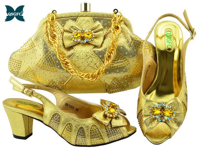 Fabulous Italian Design Peep Toe Slingback Mid Heel Shoes with Matching Bag - My She Shop