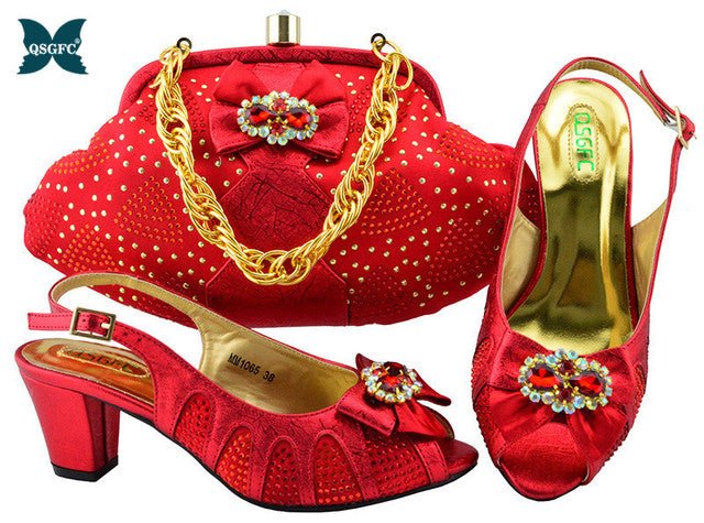 Fabulous Italian Design Peep Toe Slingback Mid Heel Shoes with Matching Bag - My She Shop