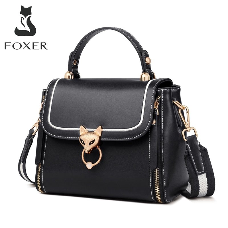 FOXER Fabulous Large Capacity Zipper Clasp Closure Split Leather Handbag Shoulder Bag - My She Shop