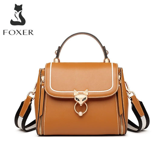 FOXER Fabulous Large Capacity Zipper Clasp Closure Split Leather Handbag Shoulder Bag - My She Shop