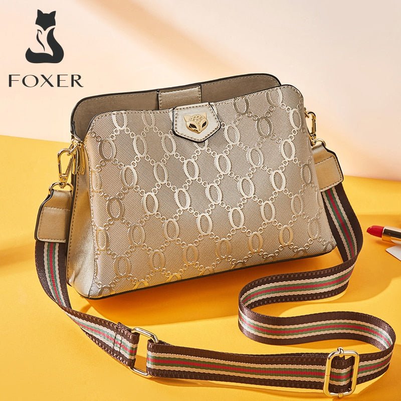 FOXER Gold Crossbody Wide Weave Zipper Clasp Shoulder Bag - My She Shop