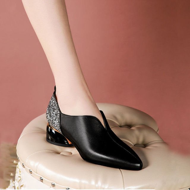 Funky Pointed Toe V-Neck Faux Leather Booty Shoes - My She Shop