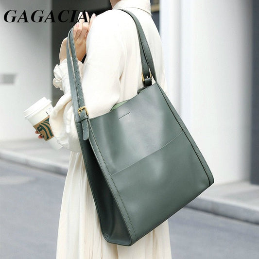 GAGACIA Genuine Leather Magnetic Buckle Shoulder Handbag - My She Shop