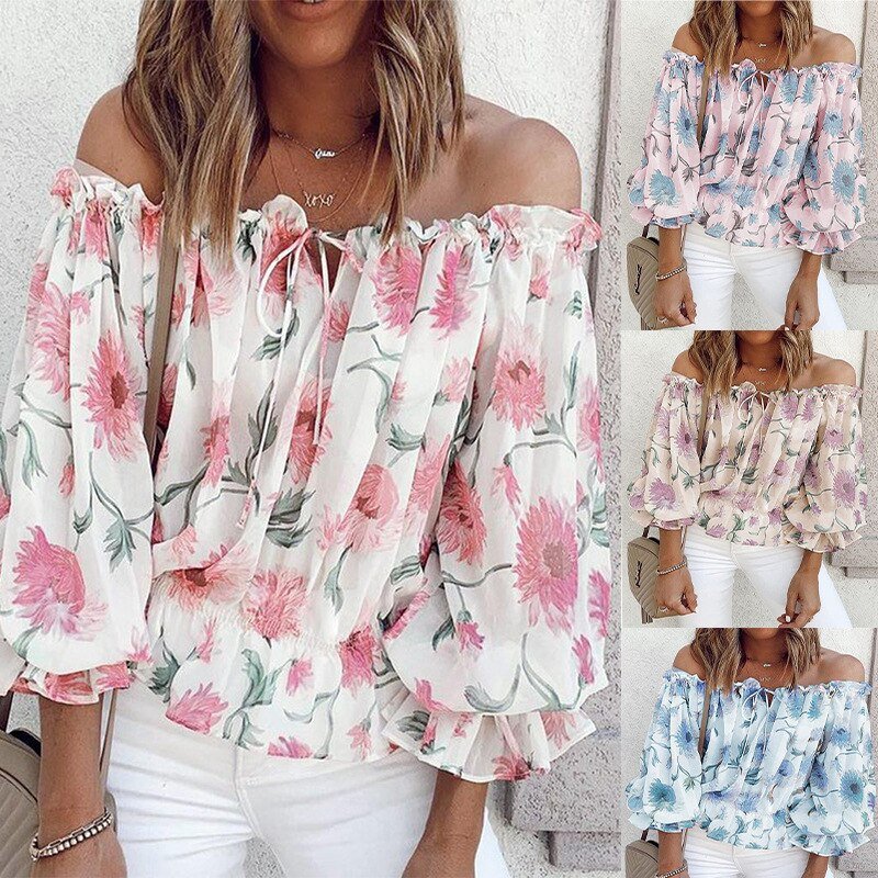 GEFEVOQE Gorgeous Street Style Floral Printed Puff Sleeve Chiffon Blouse - My She Shop