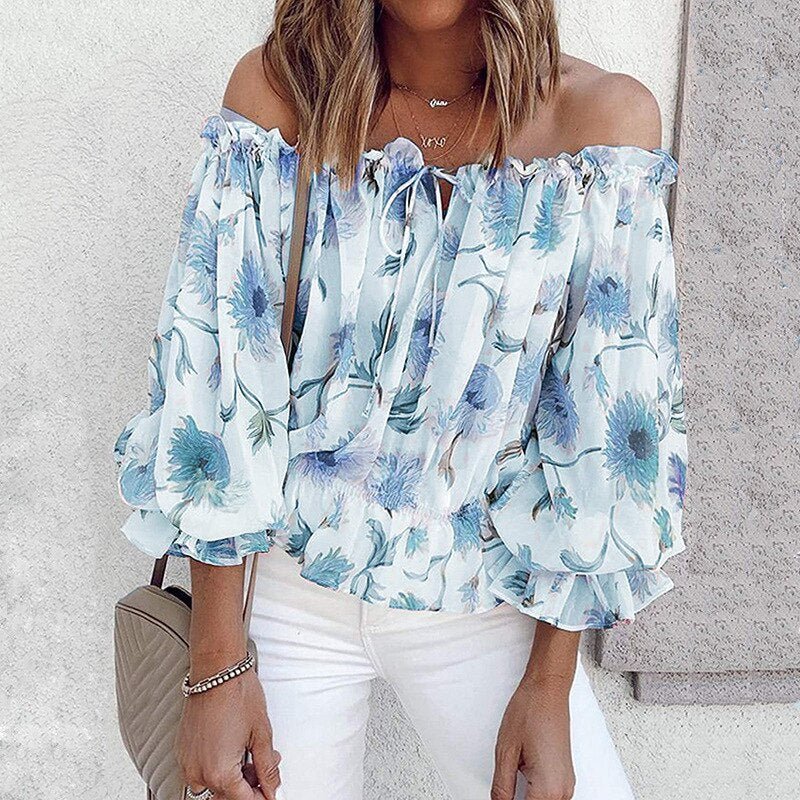 GEFEVOQE Gorgeous Street Style Floral Printed Puff Sleeve Chiffon Blouse - My She Shop