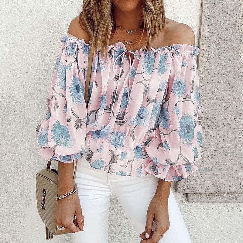 GEFEVOQE Gorgeous Street Style Floral Printed Puff Sleeve Chiffon Blouse - My She Shop