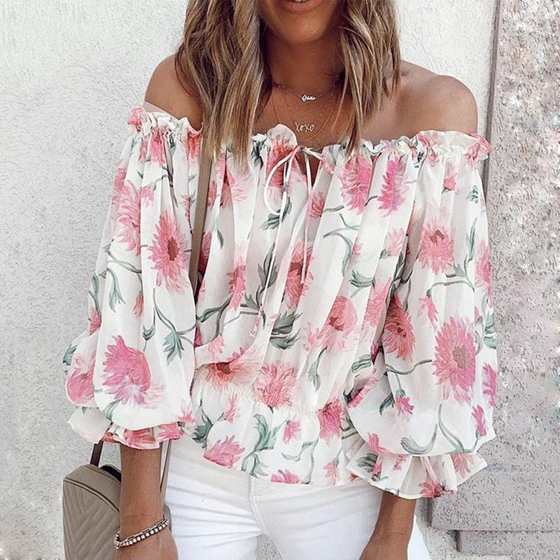 GEFEVOQE Gorgeous Street Style Floral Printed Puff Sleeve Chiffon Blouse - My She Shop