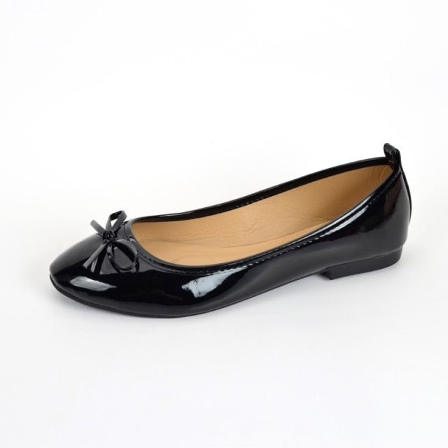 GICILINE Pretty Patent Leather Round Toe Butterfly-Knot Ballet Style Shoes - My She Shop