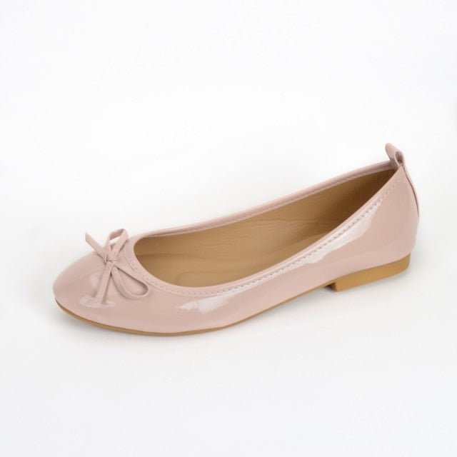 GICILINE Pretty Patent Leather Round Toe Butterfly-Knot Ballet Style Shoes - My She Shop