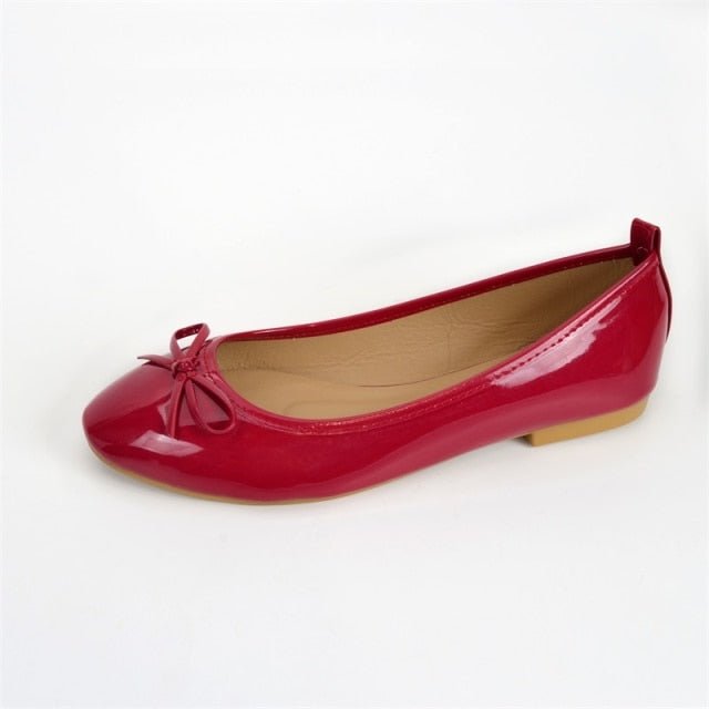 GICILINE Pretty Patent Leather Round Toe Butterfly-Knot Ballet Style Shoes - My She Shop