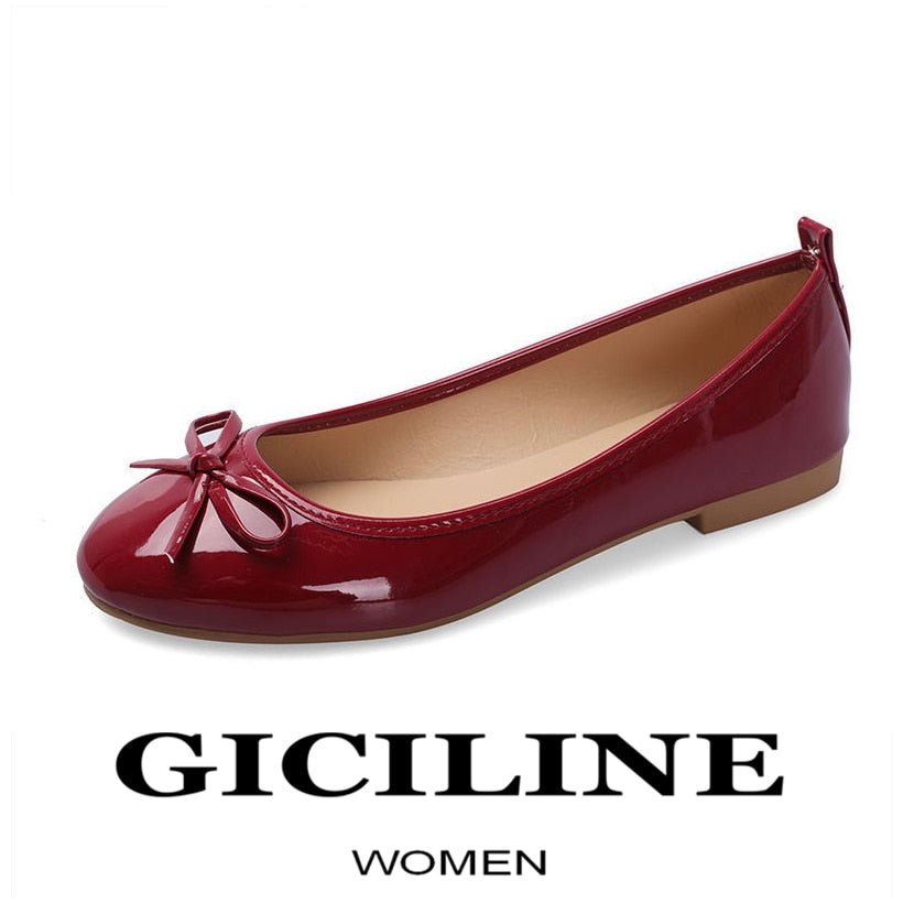 GICILINE Pretty Patent Leather Round Toe Butterfly-Knot Ballet Style Shoes - My She Shop